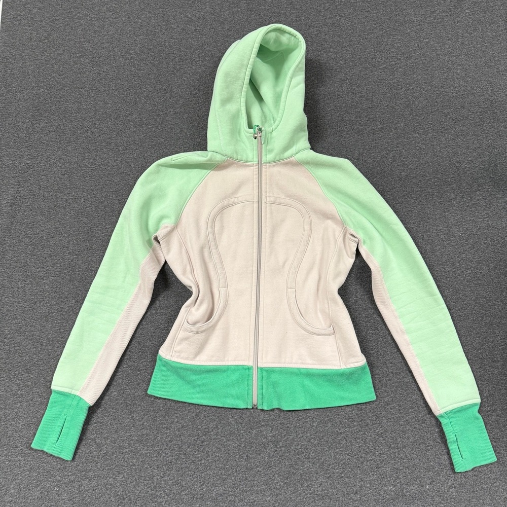 Modern Lululemon Scuba Full Zip Hoodie Womens 8 Green Good Colorblock Thumbholes